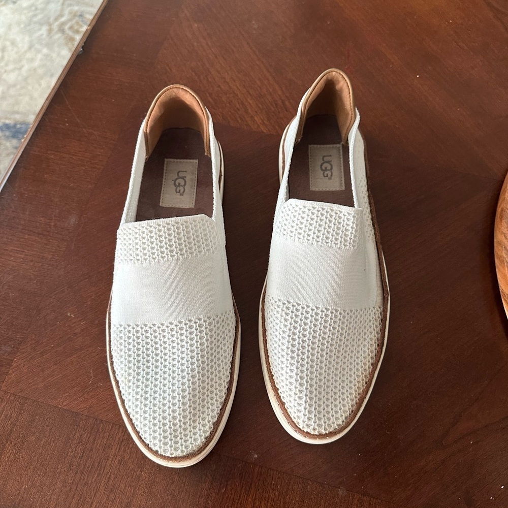 UGG Tan and White Slip-On Loafers for Effortless Style